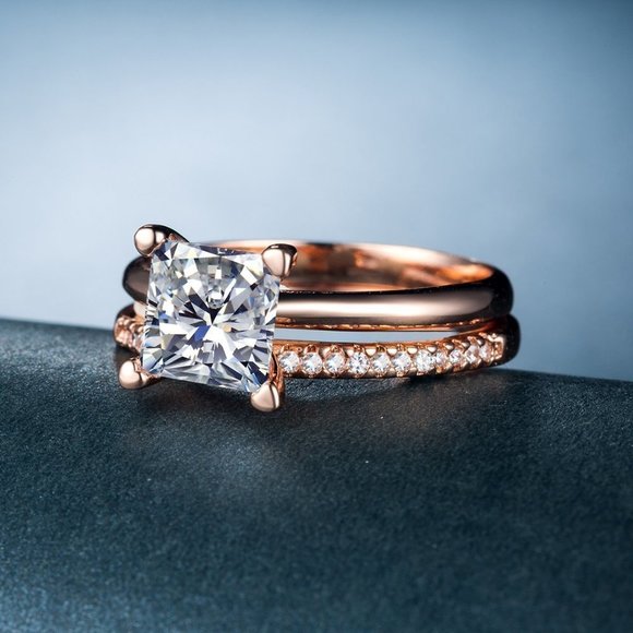 Engagement and Wedding Rose Gold Ring Set for Women, VIP078 - Picture 6 of 6